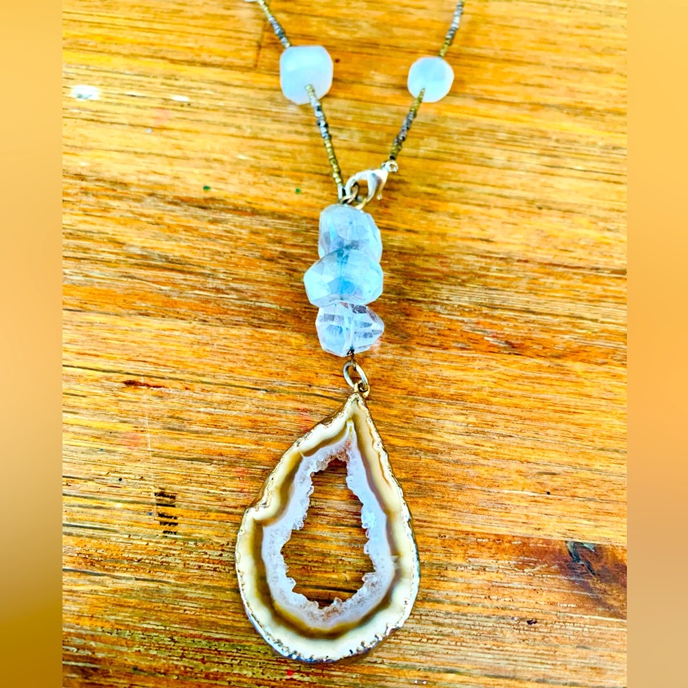 Gold Brown Geode Agate Crystal Pendant Necklace